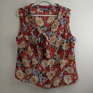 Kate Hill Floral Sleeveless Button Front Top Sz 18